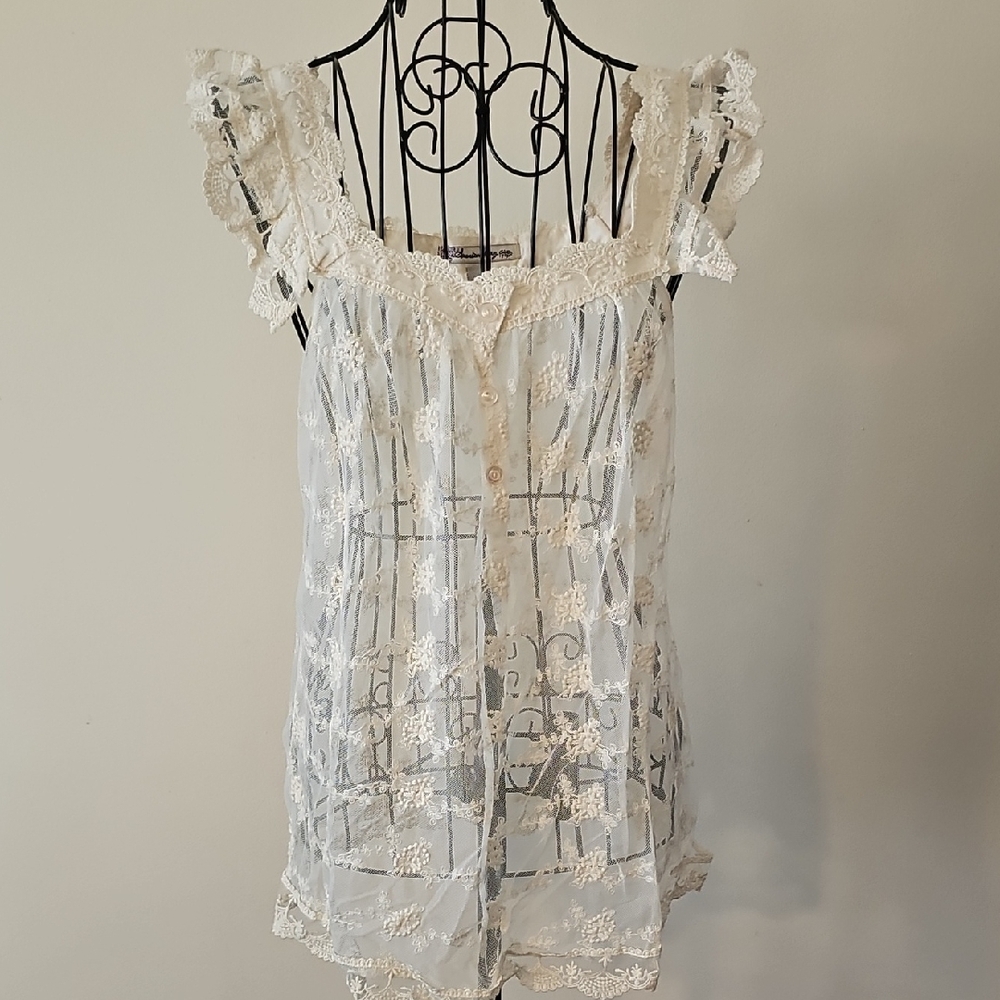 American Rag Sheer Ivory Lace-Trim Chemise